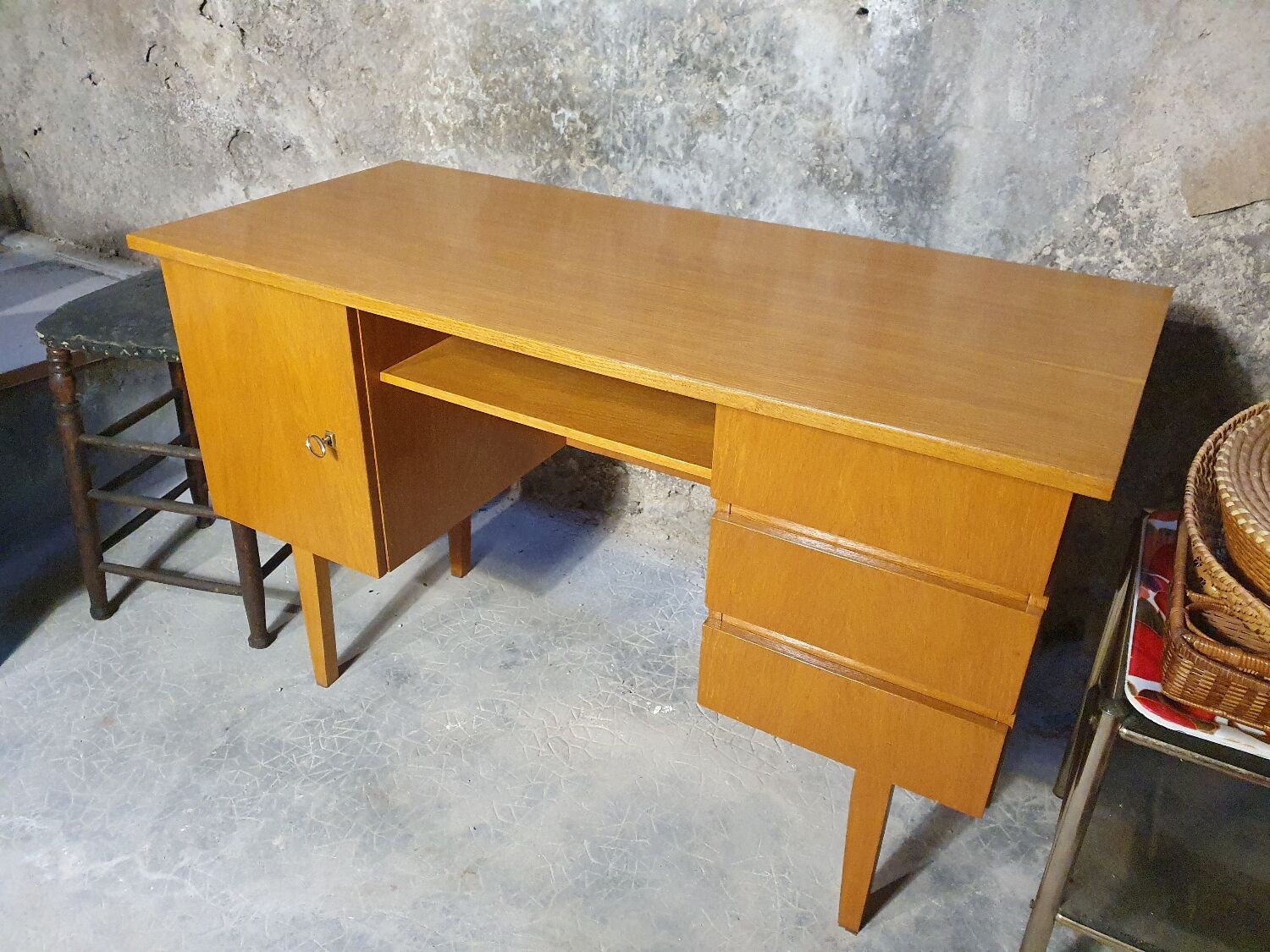 Vintage light oak desk from the 70s