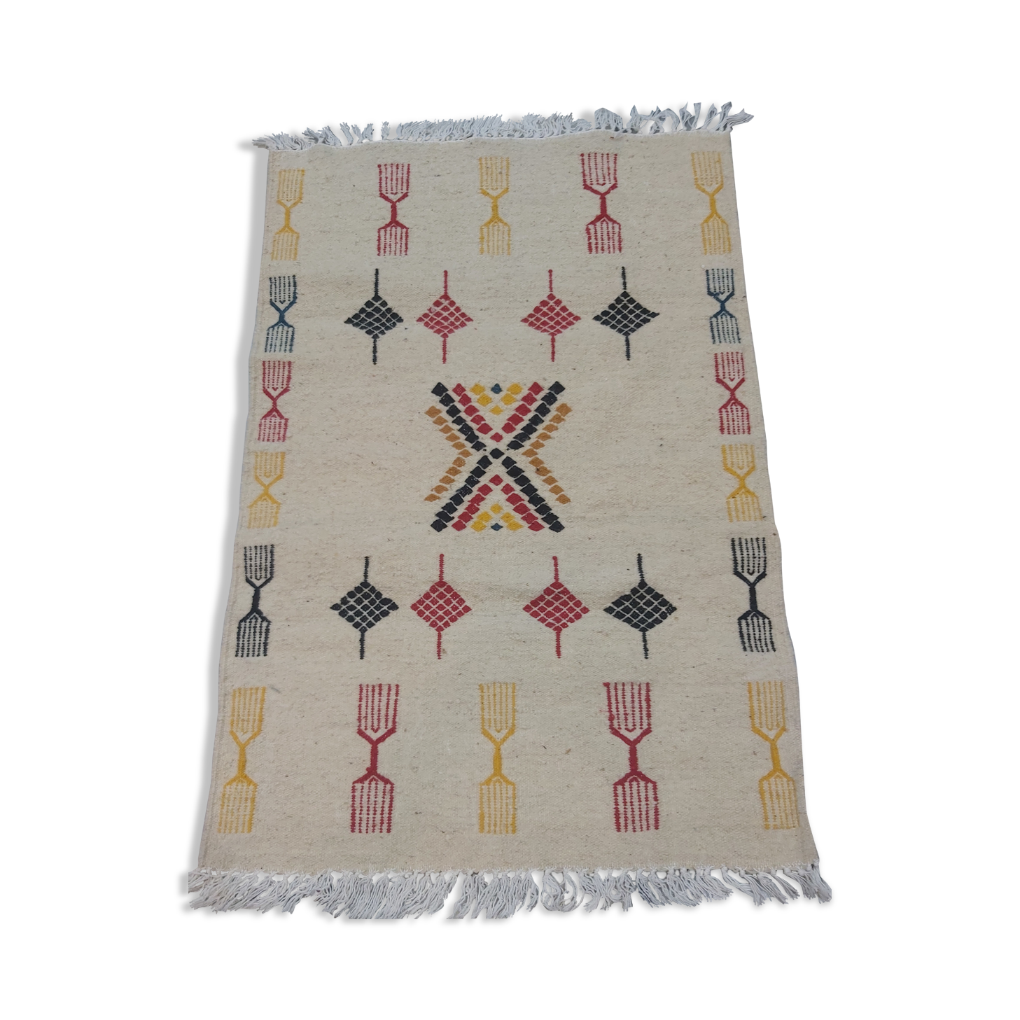 Traditional beige and yellow carpet in pure wool 73x109cm