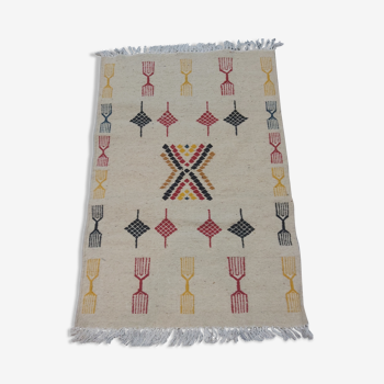 Tapis beige et jaune traditionnel en pure laine  73x109cm