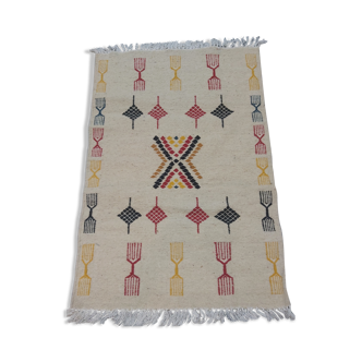 Tapis beige et jaune traditionnel en pure laine  73x109cm