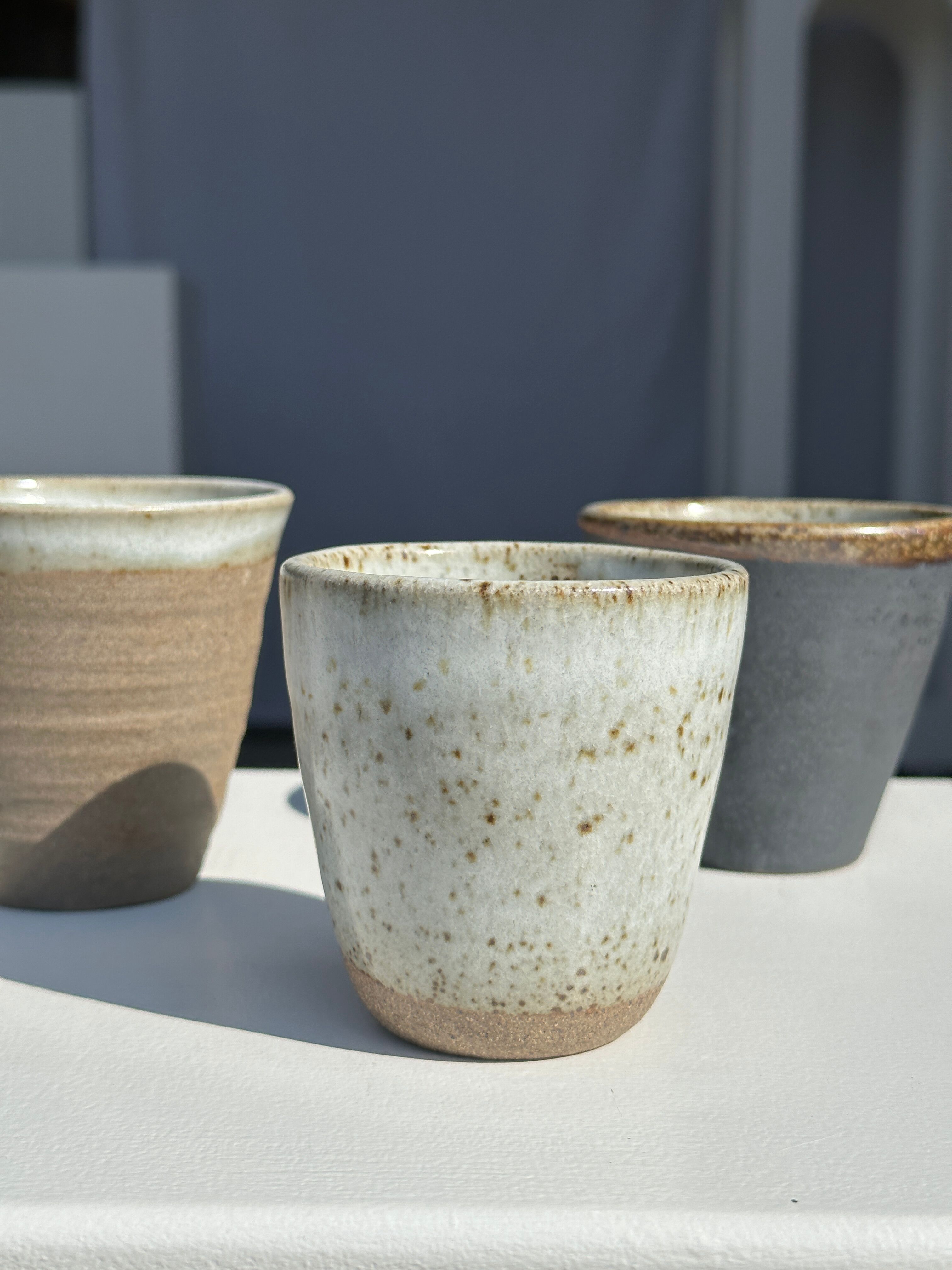Set of 3 cups / mug in Indonesian ceramic (black, matte brown & speckled glazed)