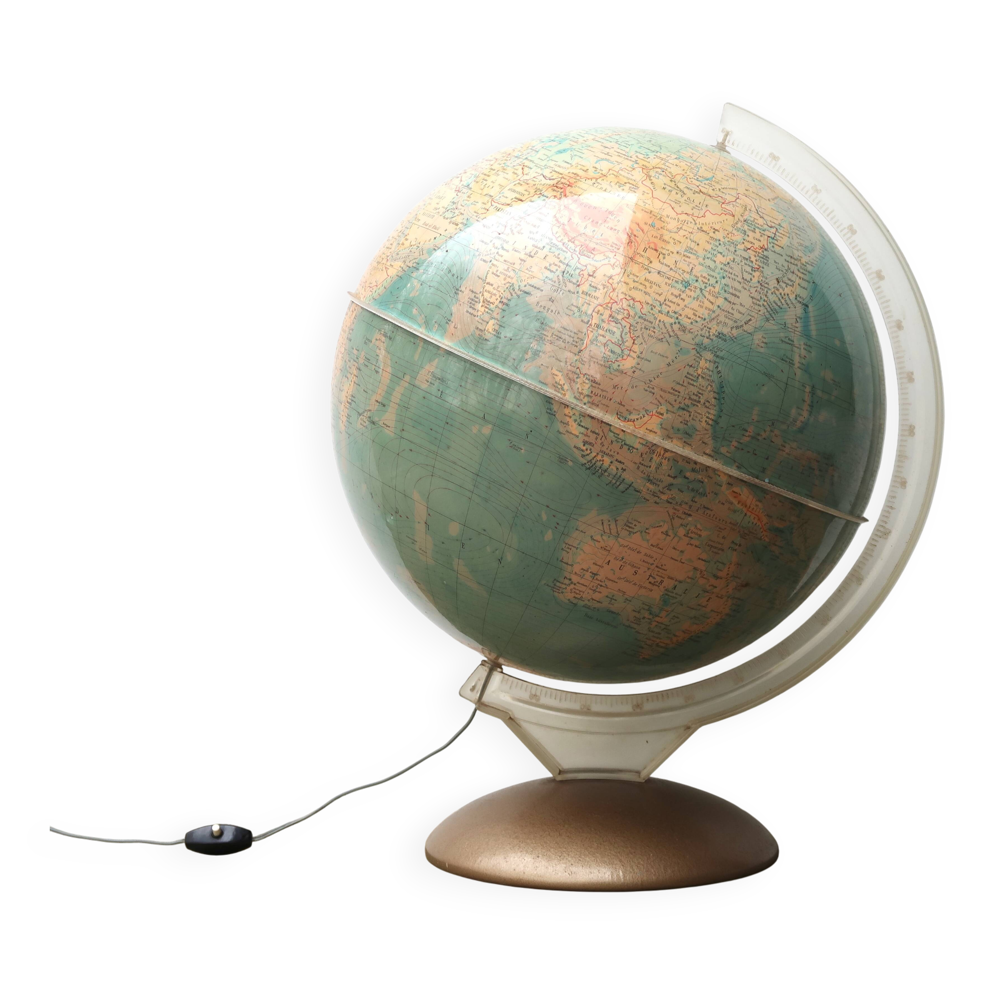 Very large illuminated world map by Illumina Proloisirs from 1964