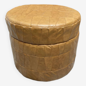 Pouf coffre patchwork cuir vintage