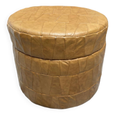 Vintage leather patchwork chest pouf