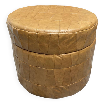 Pouf coffre patchwork cuir vintage