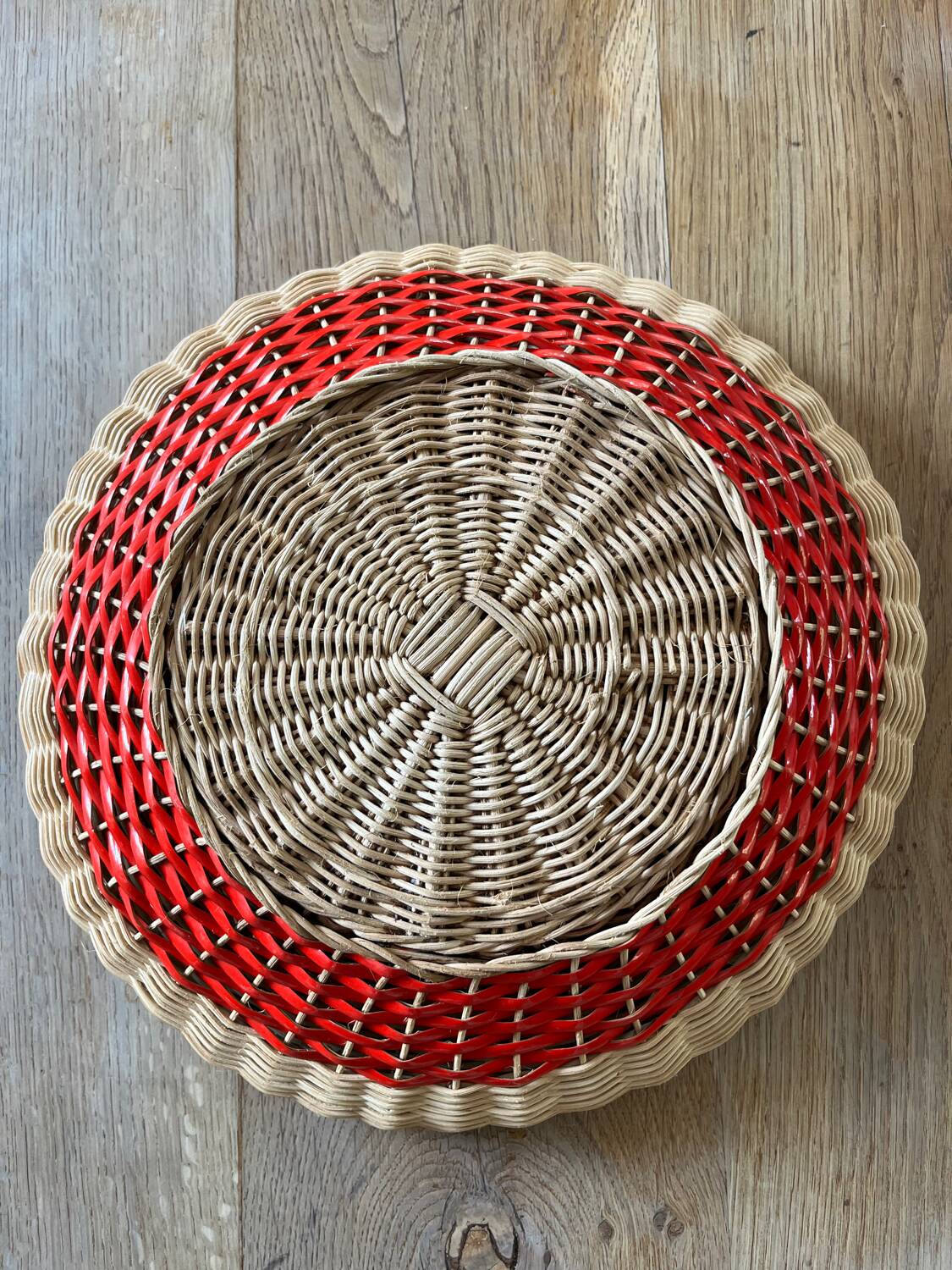 Rattan basket with red trim