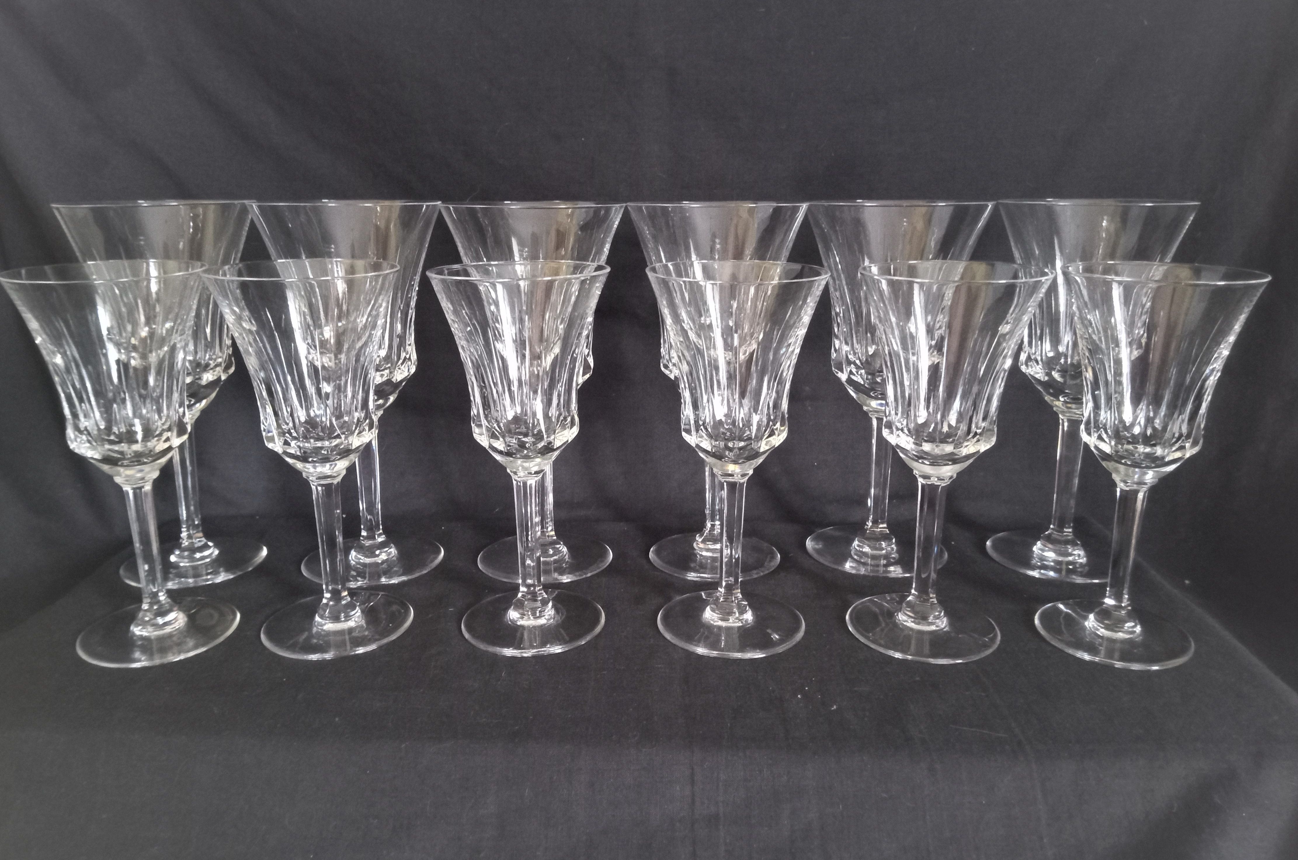 Set of 6 water glasses and 6 wine glasses in cut crystal Val Saint Lambert