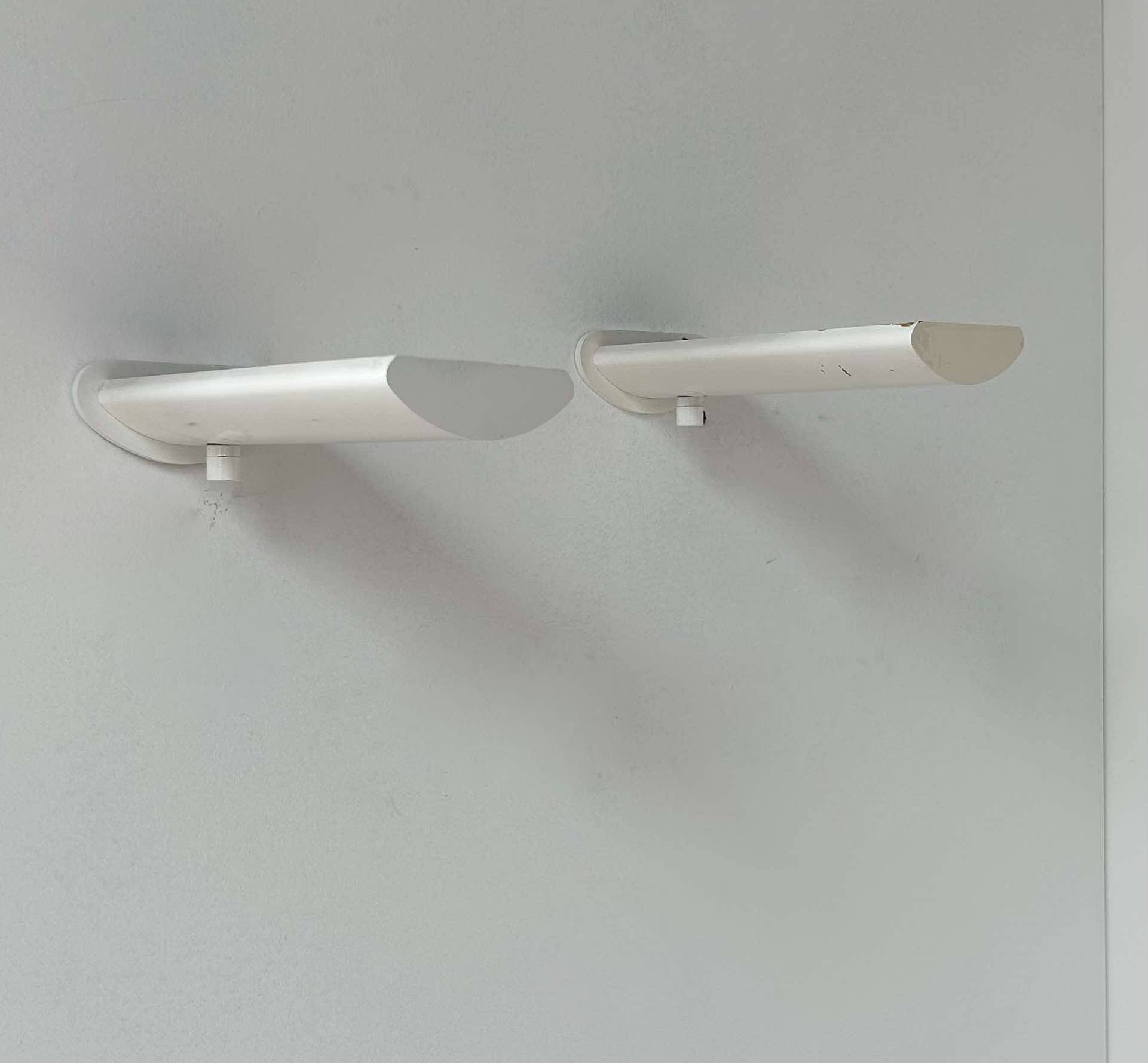Pair of vintage wall lights with variable intensity, white lacquered metal, France 1970