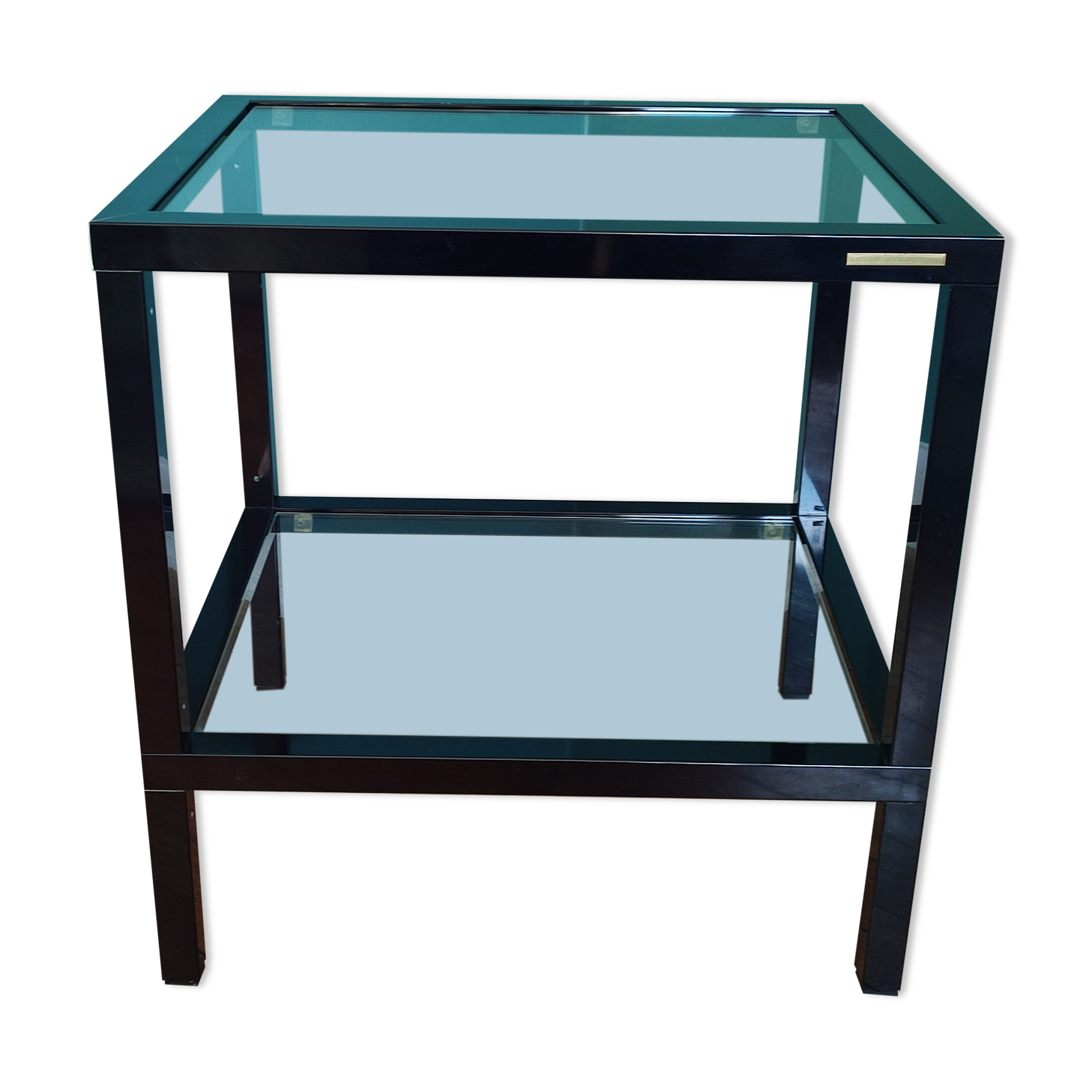 Rectangular table, end of sofa in metal and glass Vintage Vandel stone