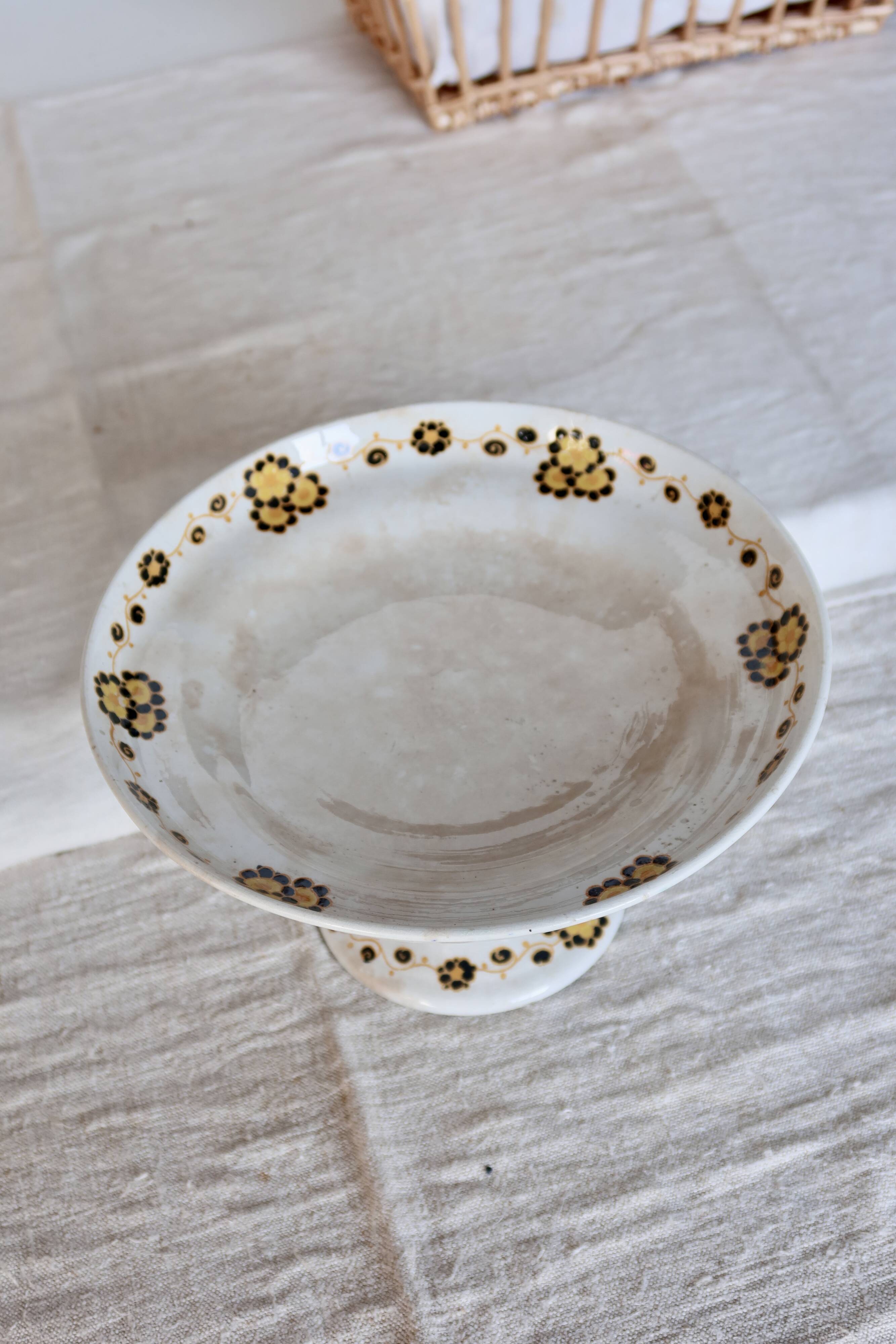 Vintage iron earth compote dish Boch La Louvière - Orange decor