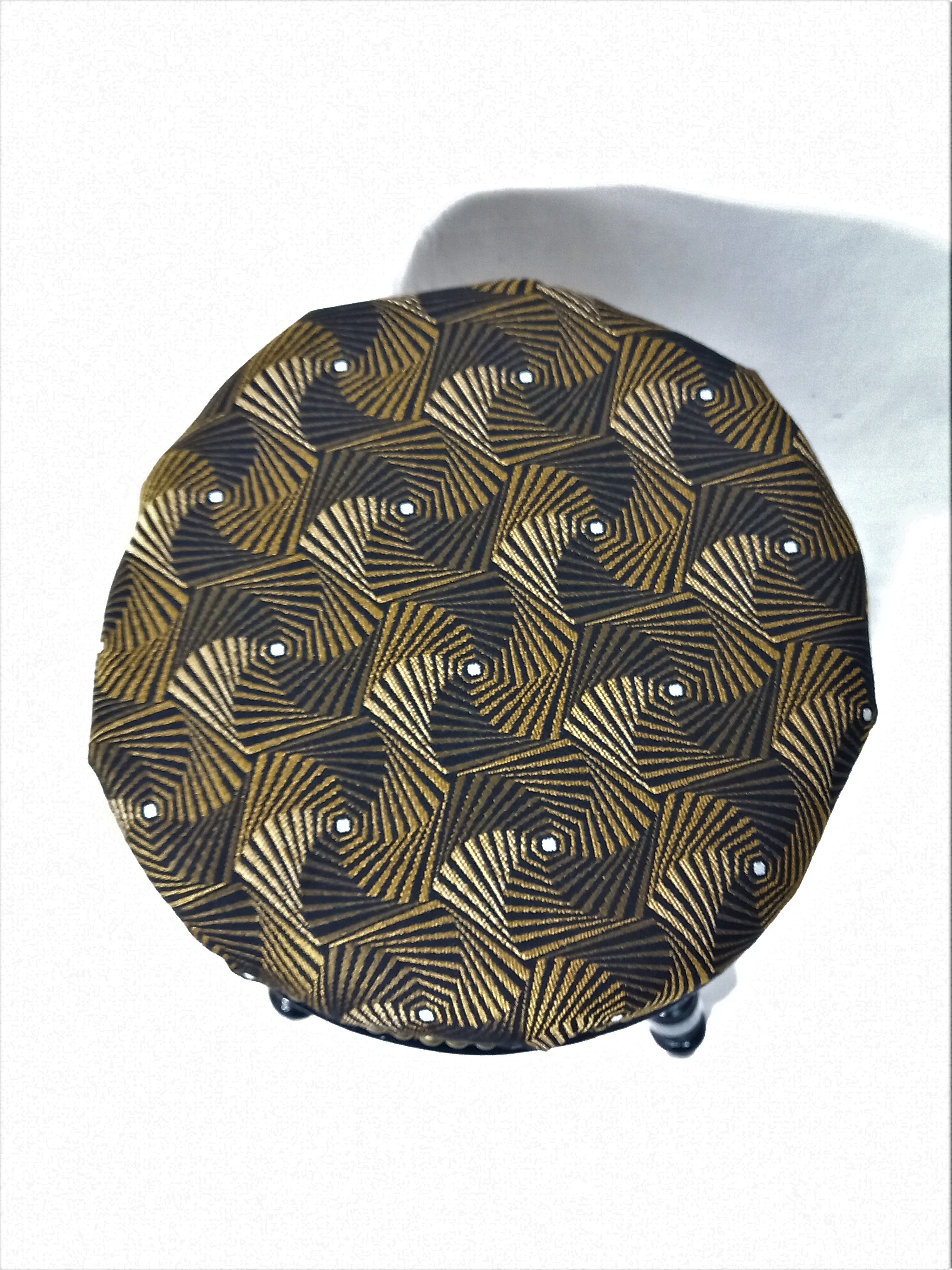 Old adjustable piano stool Napoleon III style with black & gold fabric