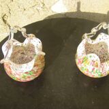 Pair of multi-colored glass baskets