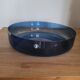 Round blue glass serving dish