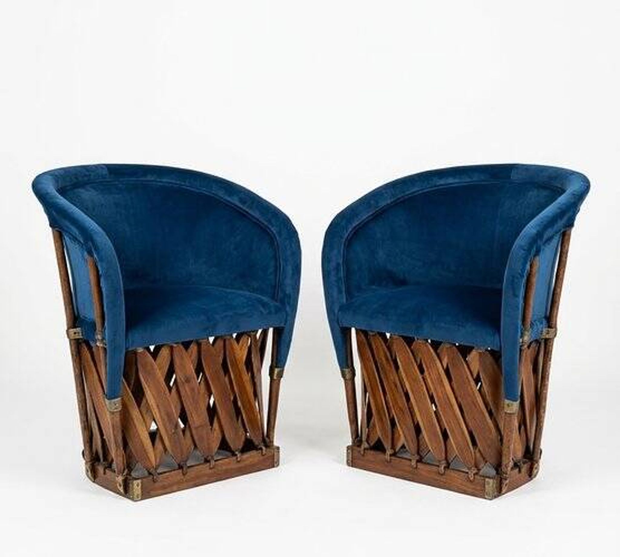 Mexican Equipal Style Chairs in Navy Blue Velvet by Wim Rietveld, Set of 2