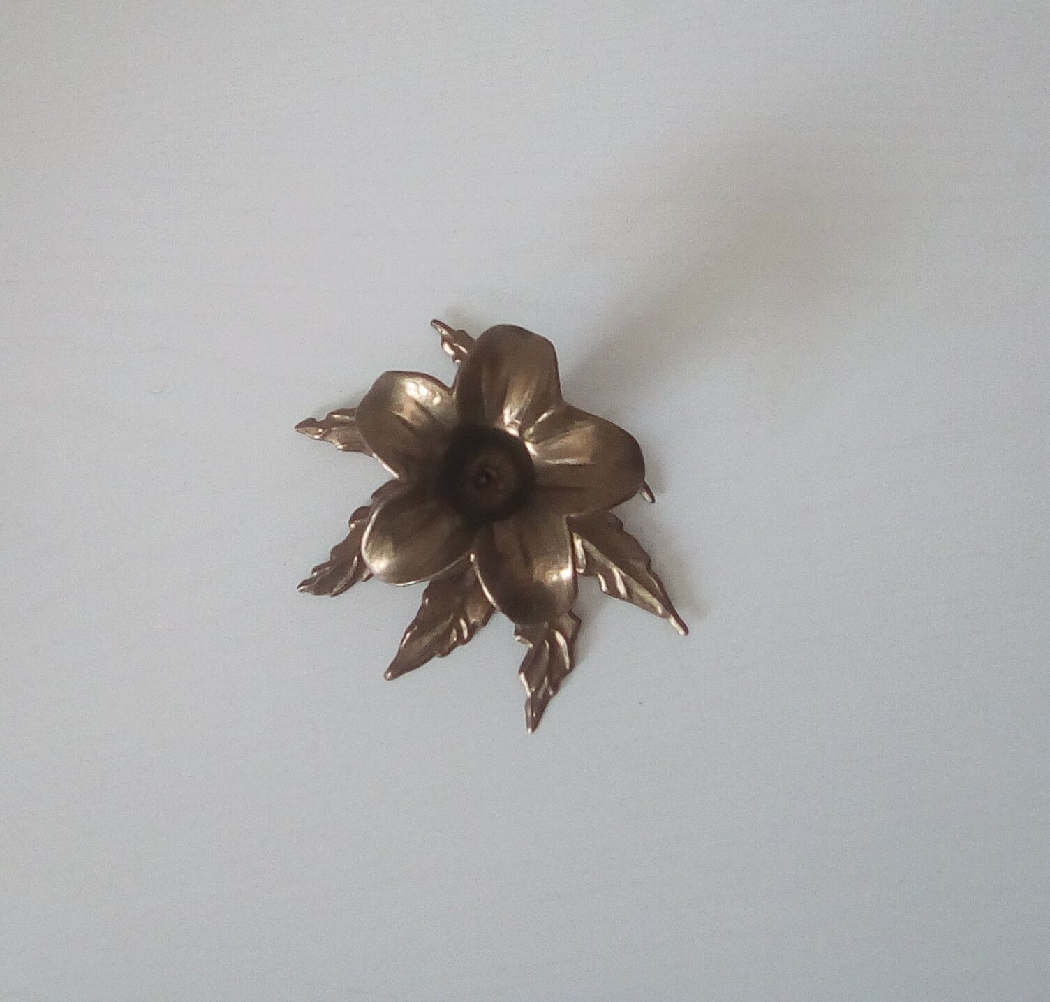 Candlestick old flower in solid brass