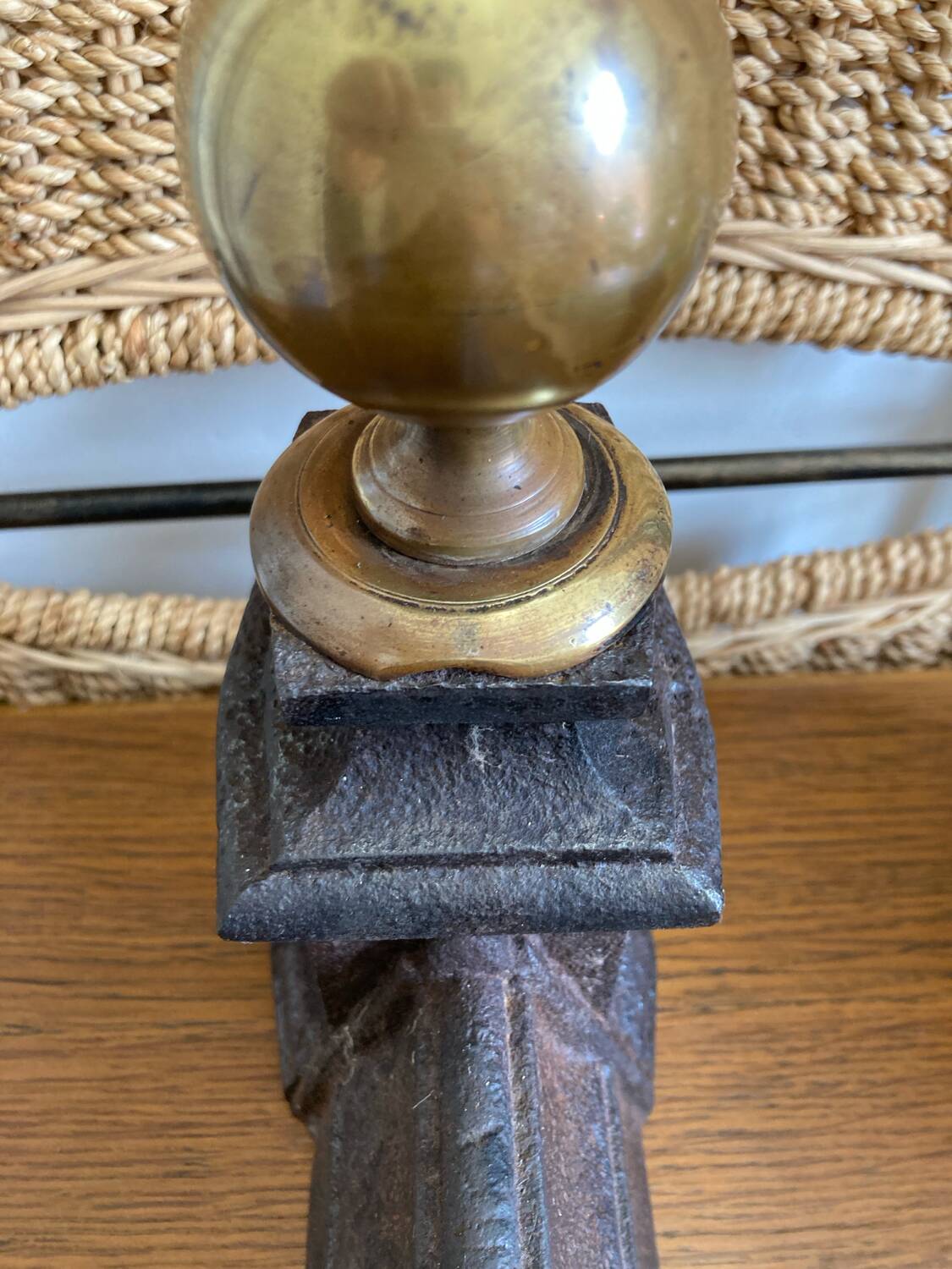 Pair of antique bedside tables in cast iron and brass
