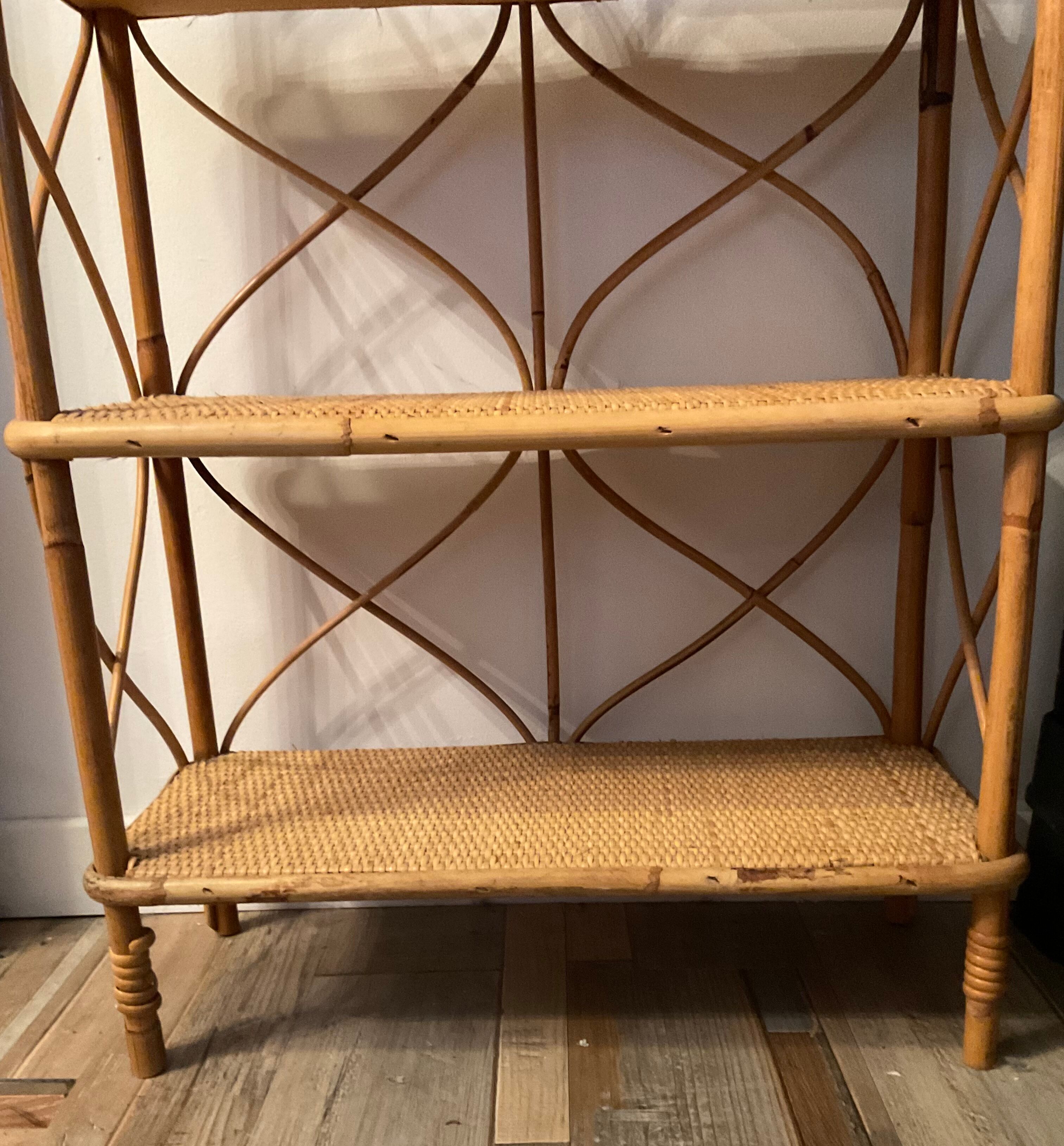 Vintage rattan and wicker shelf 70s
