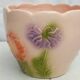 Barbotine earthenware planter with poppy flower decor
