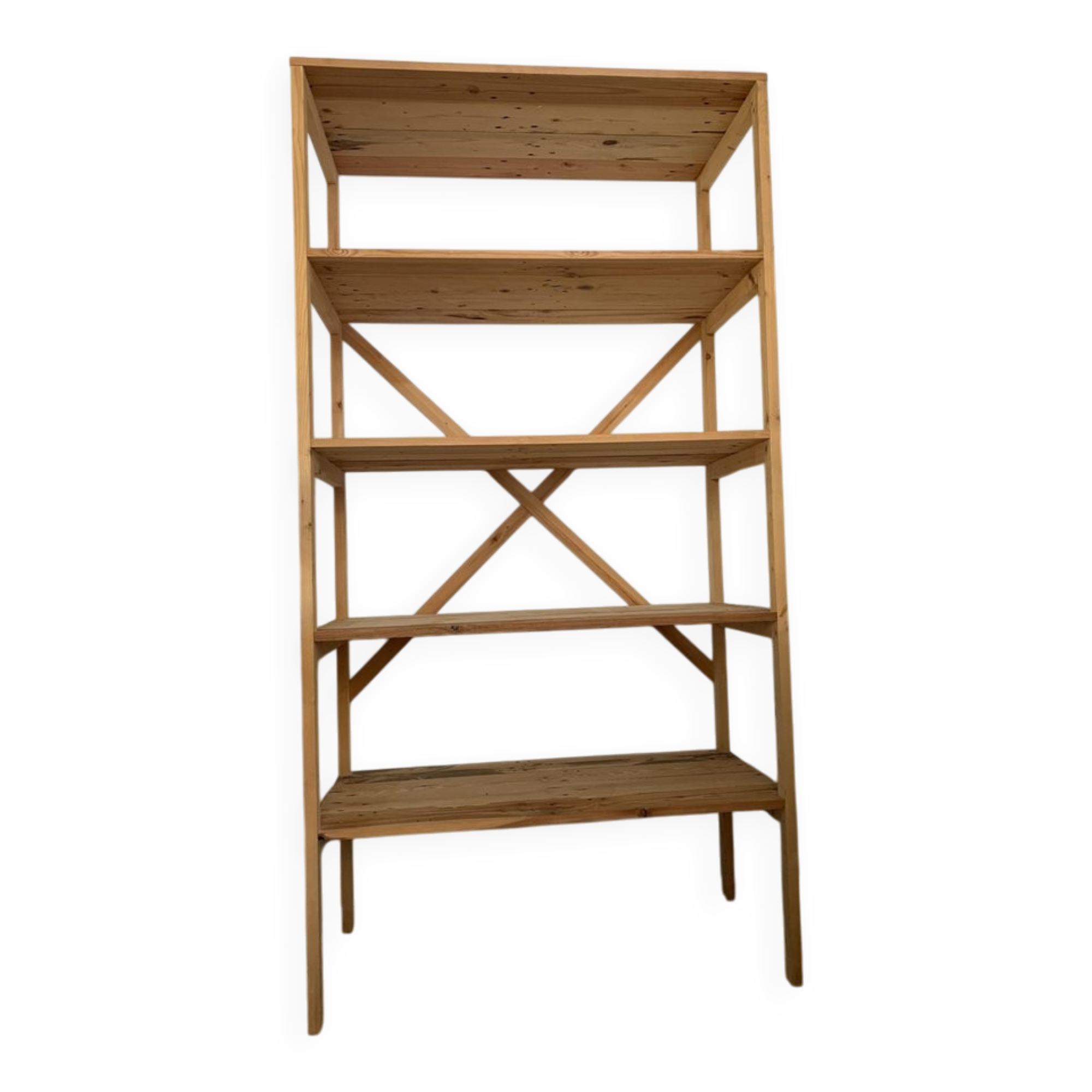 Vintage beige pine high bookshelf - Open shelf Hungary, 1980s