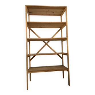 Vintage beige pine high bookshelf - Open shelf Hungary, 1980s