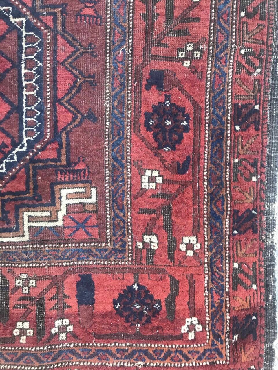 Antique tribal rug turkmen belutch 19th century handmade 104x237 cm