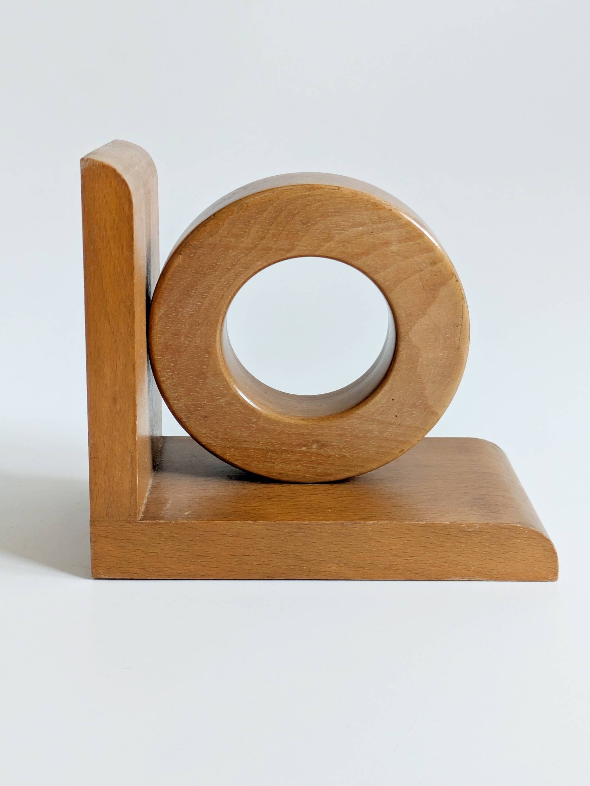 Vintage wooden bookends in Bauhaus mid-century minimalist style.