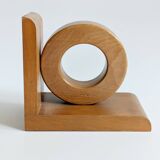 Vintage wooden bookends in Bauhaus mid-century minimalist style.