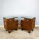 Art Deco bedside tables, burl wood with glass tops, 1930s