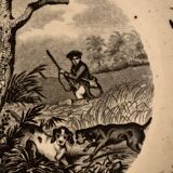 Dessert plate on partridge hunting, Gien 19th century