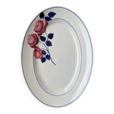 Antique oval ceramic dish with hand-painted floral decoration, country decor