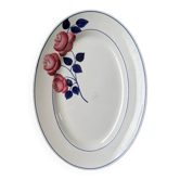 Plat ovale en céramique ancien décor floral peint à la main déco campagne