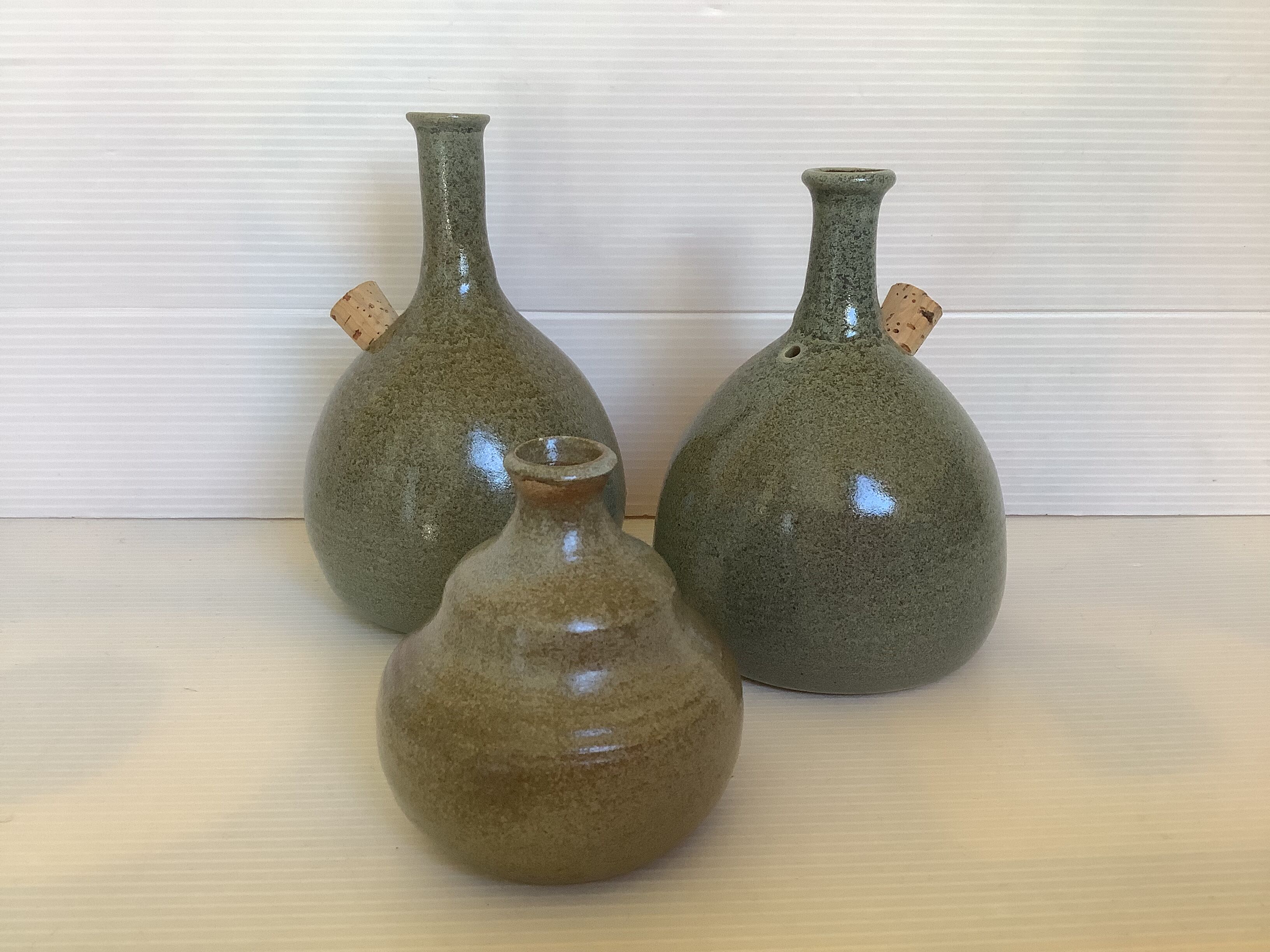 Trio of ceramic soliflore vases La Meuse