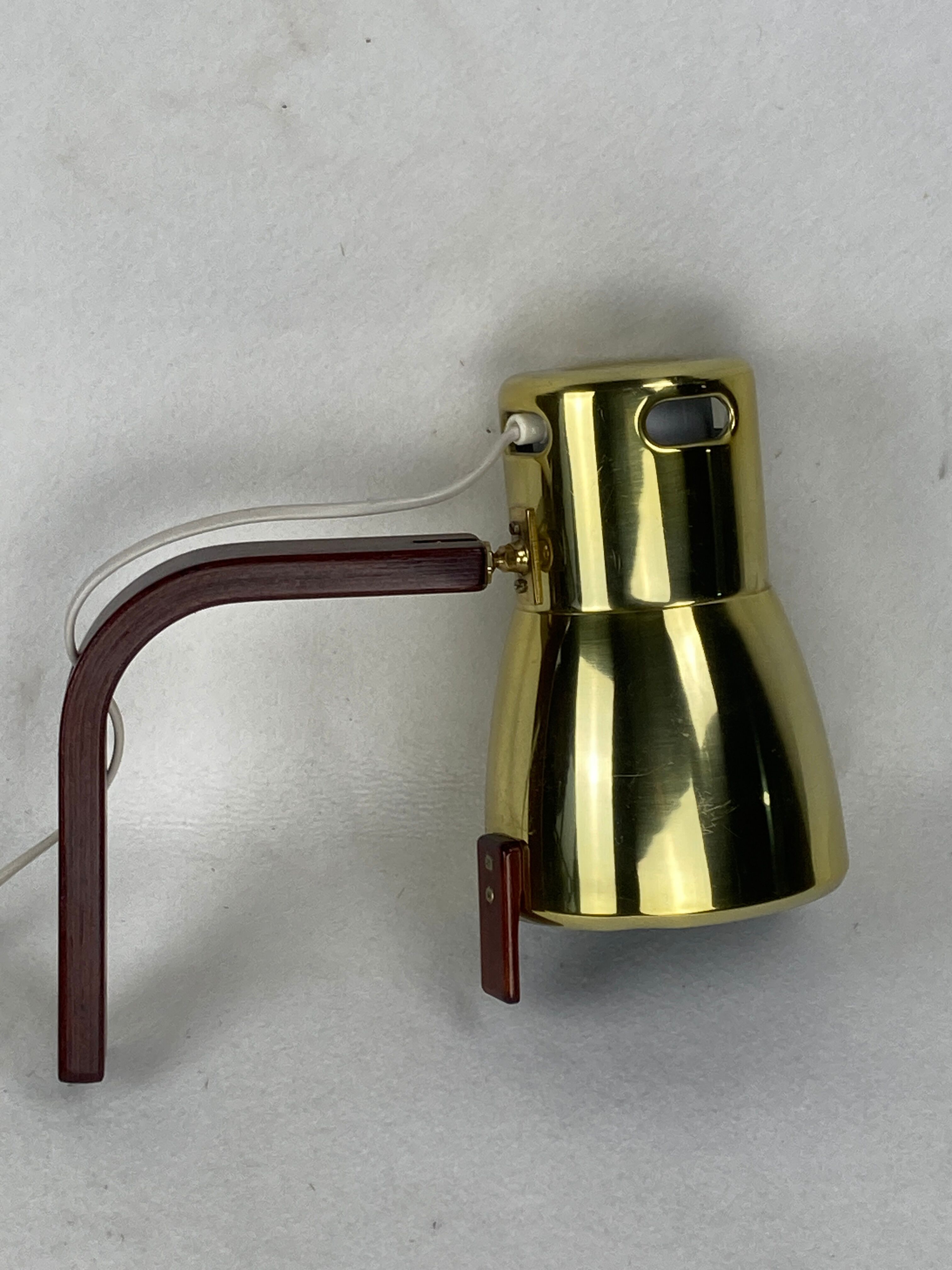Teak brass wall sconce by hans agne jakobsson, sweden 1960s model v488