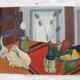 Still life with shells on striped tablecloth, Guy Leclercq, 20th century
