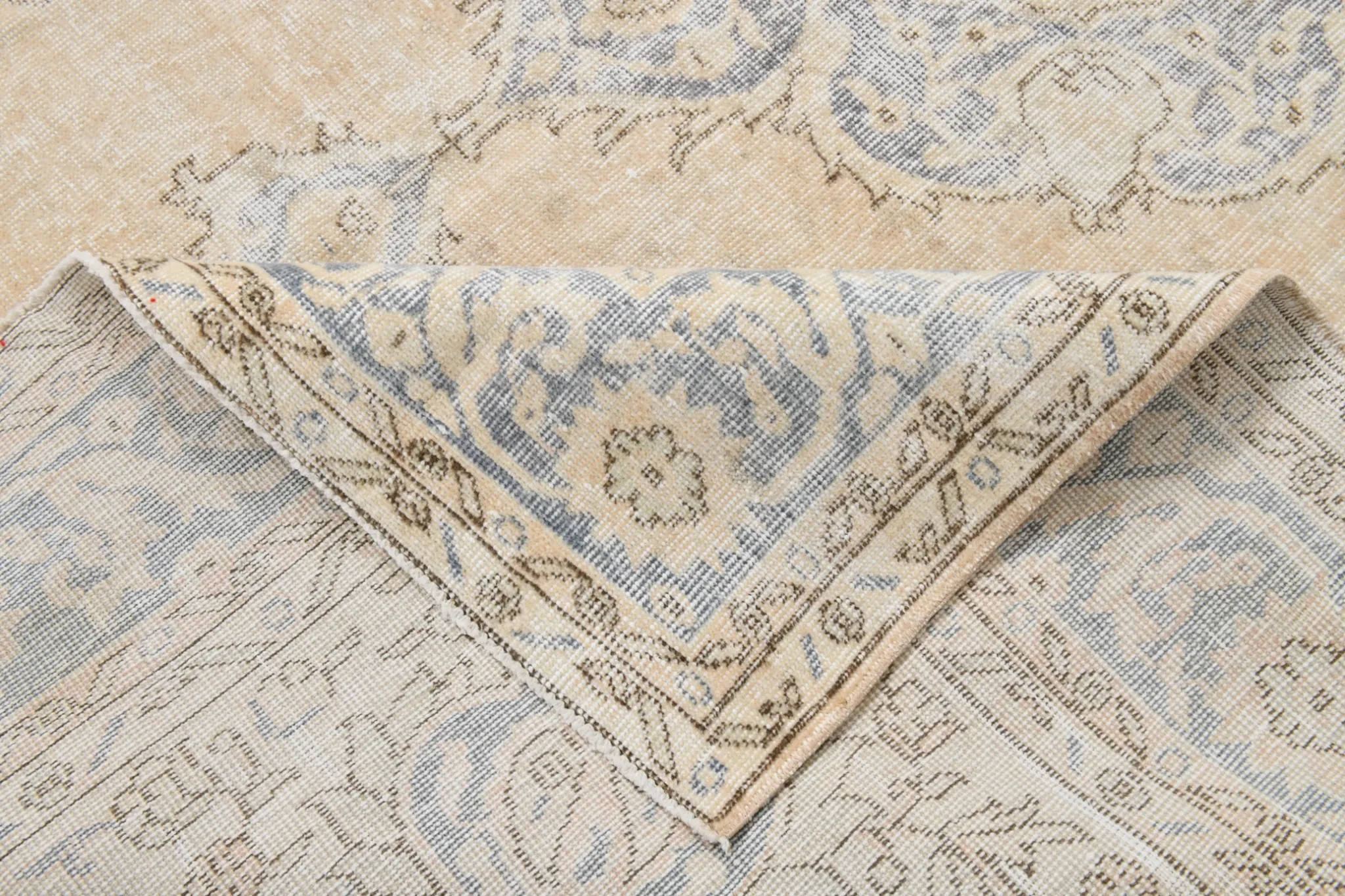 Turkish Pale Yellow & Pale Blue Vintage Rug, Oriental Pattern Wool Carpet