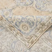 Turkish Pale Yellow & Pale Blue Vintage Rug, Oriental Pattern Wool Carpet