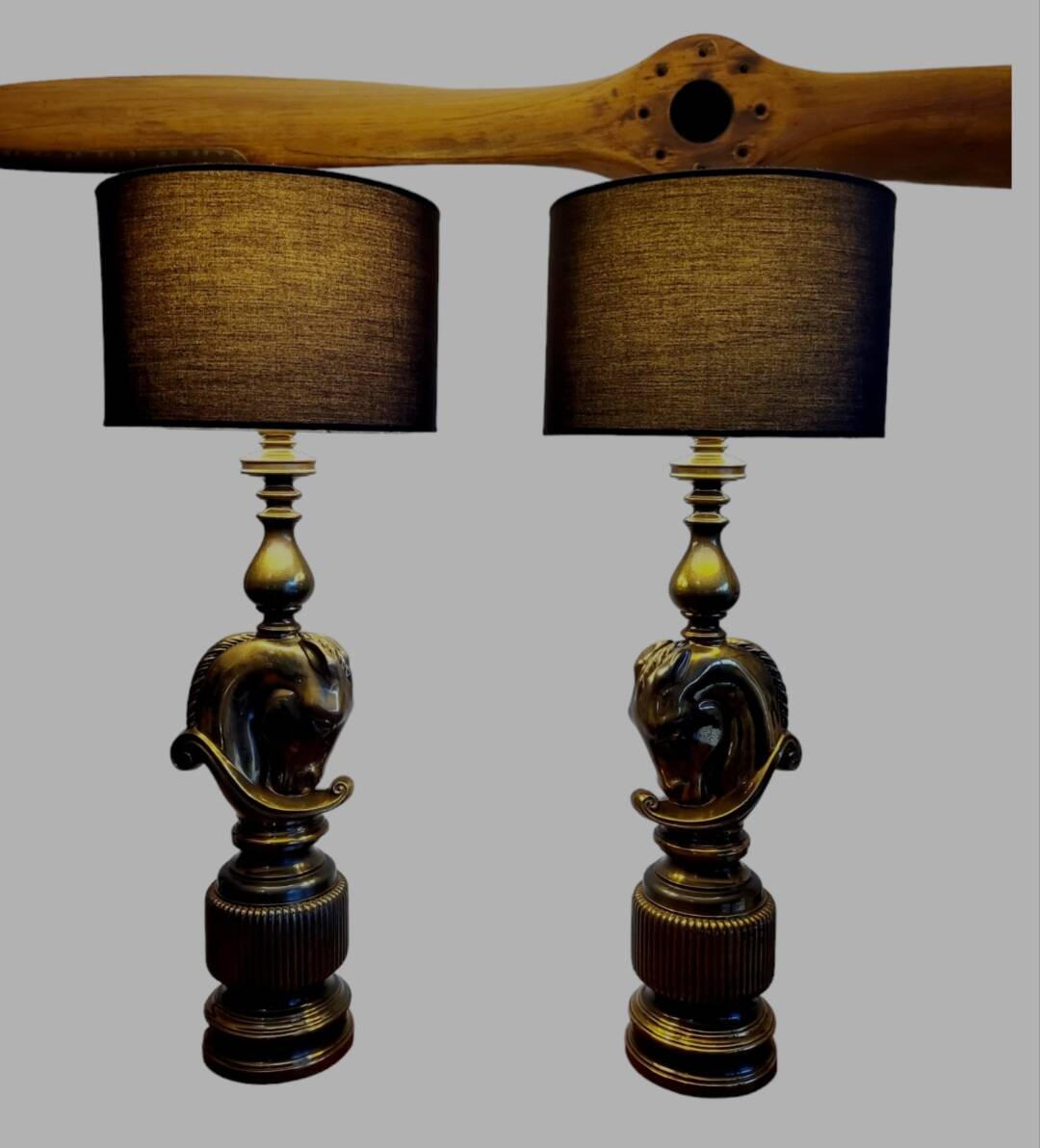 Ensemble de régence hollywoodienne grote tafellampen, design Paardenhoofd, Deknudt