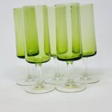 5 flûtes à champagne en verre soufflé vert
