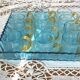 Antique Georges Sand blue and amber liqueur set - 12 glasses and tray