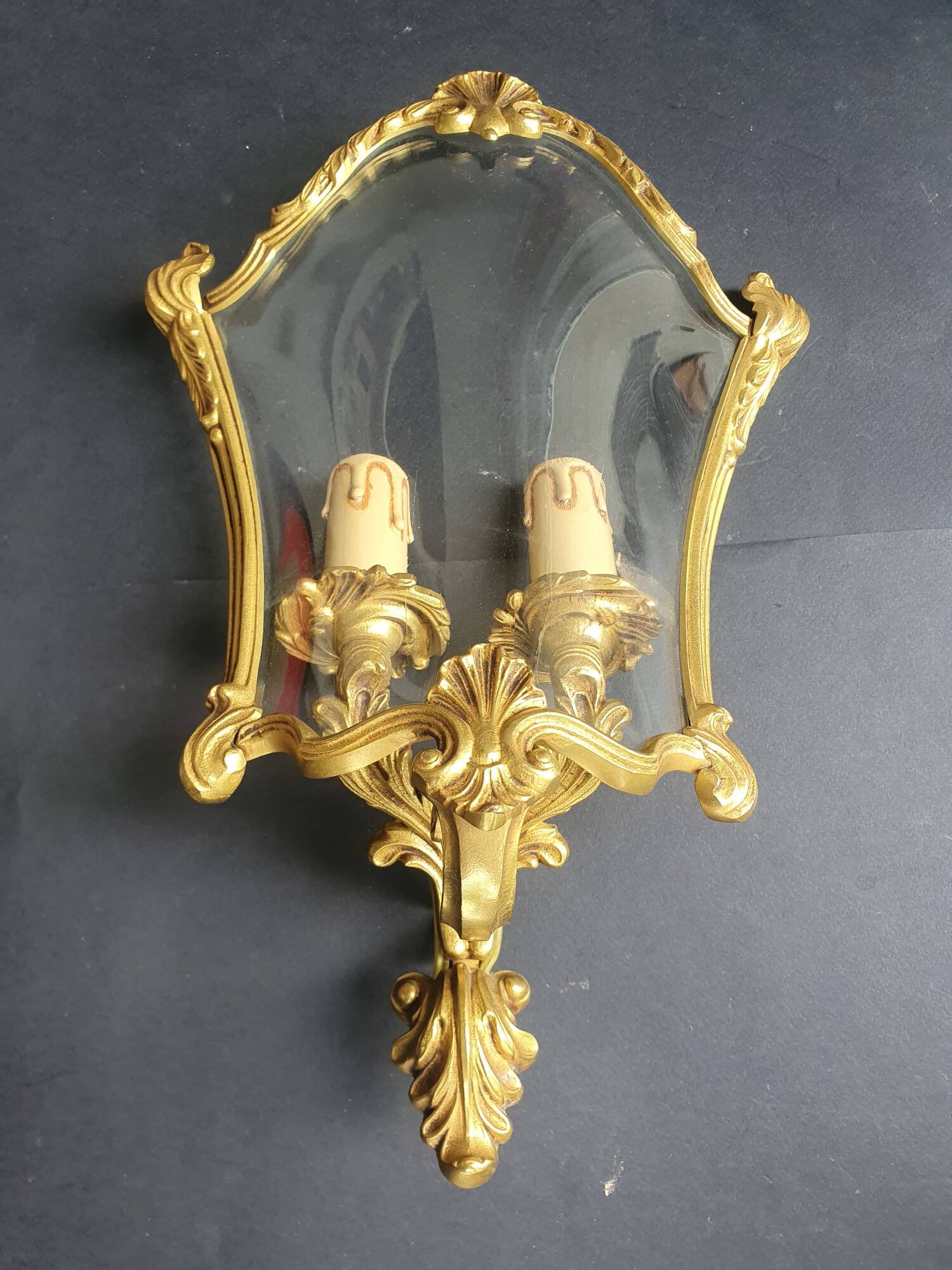 Vintage Louis XVI bronze corner wall sconce Lucien Gau Paris