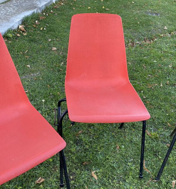 Série de 6 chaises Fantasia rouge vintage 1960