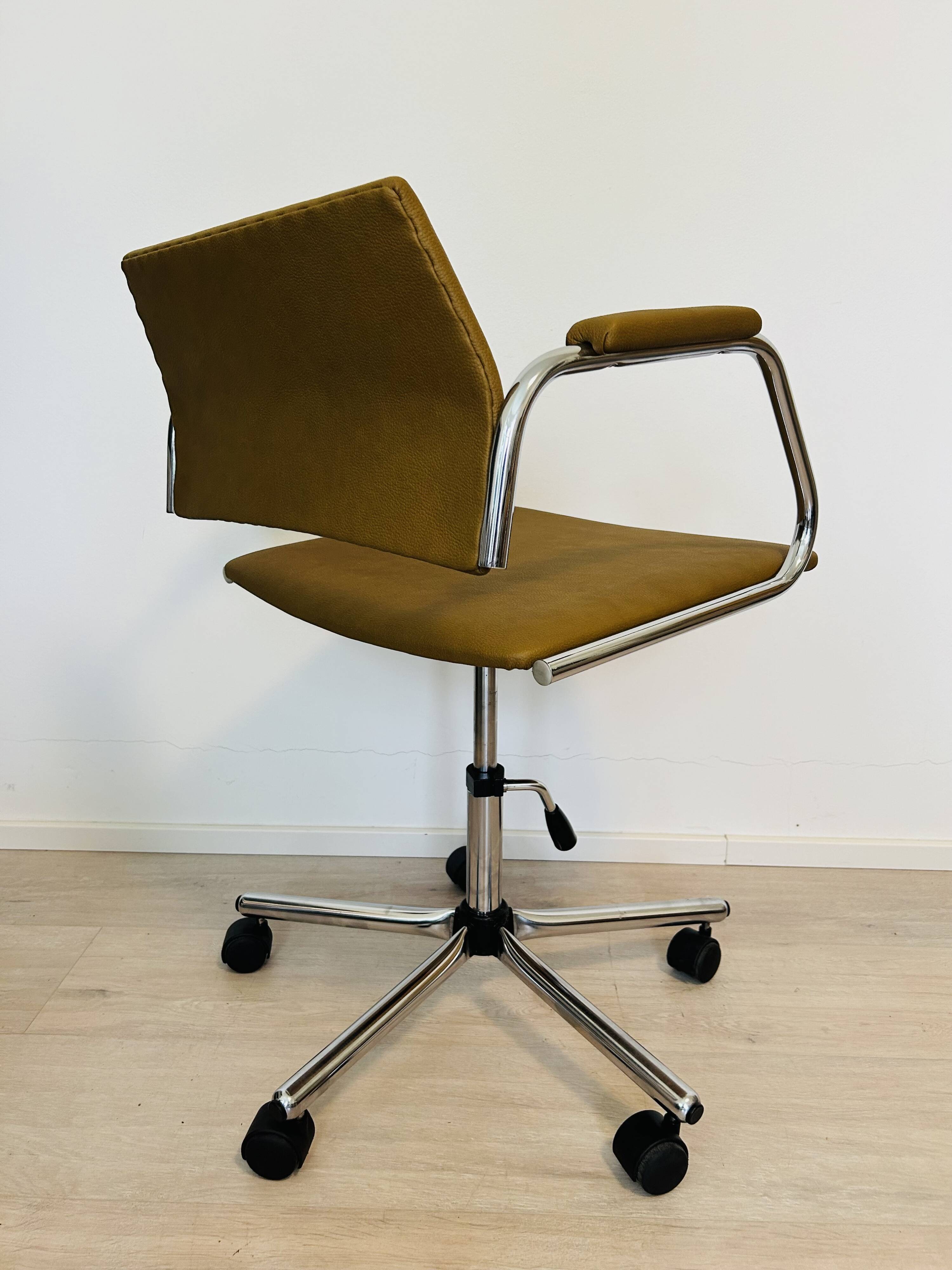Vintage Mustard Office Arm Chair on Chrome Base from Kovona Model K-380