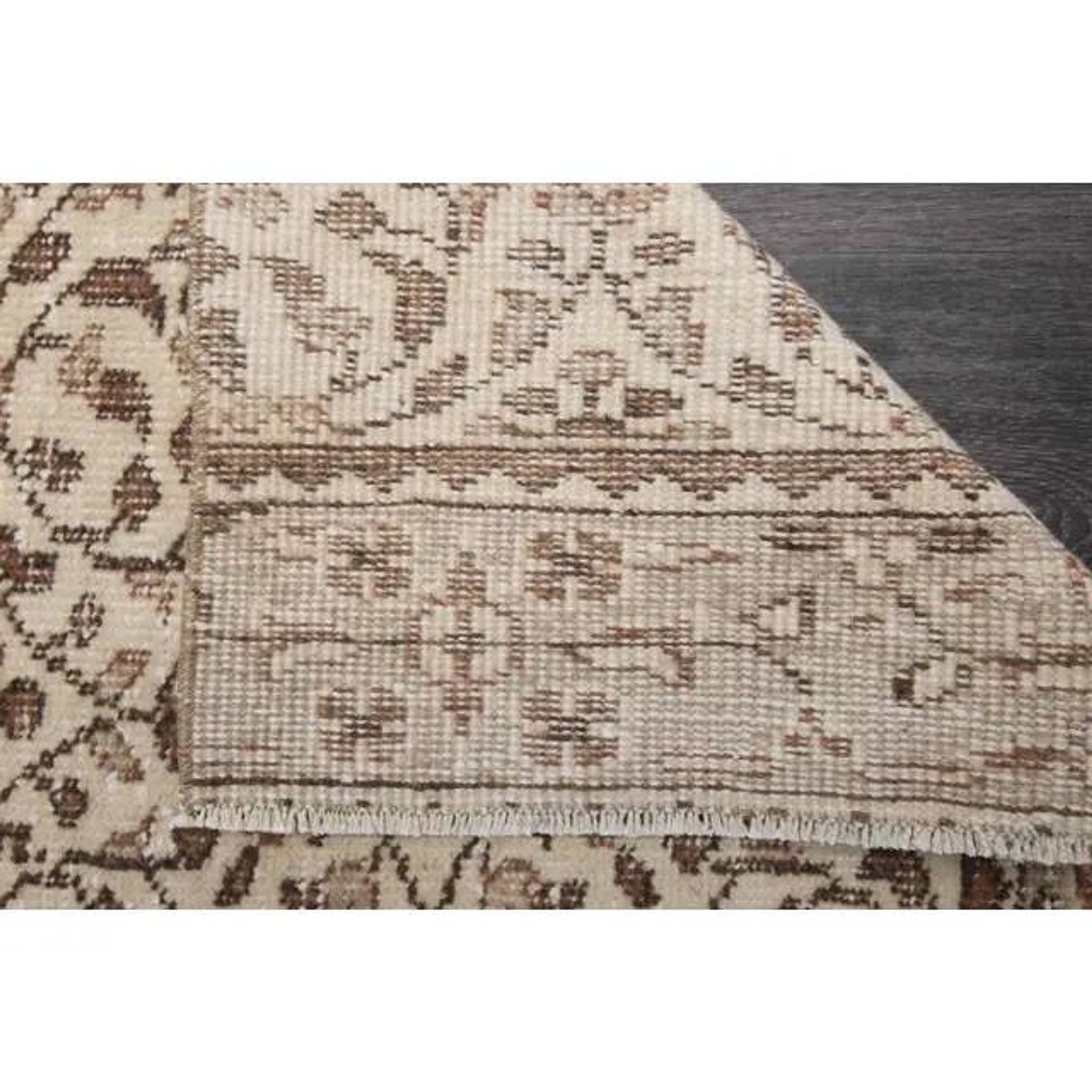 Vintage Turkish Oushak handmade wool cotton beige runner rug 63x295
