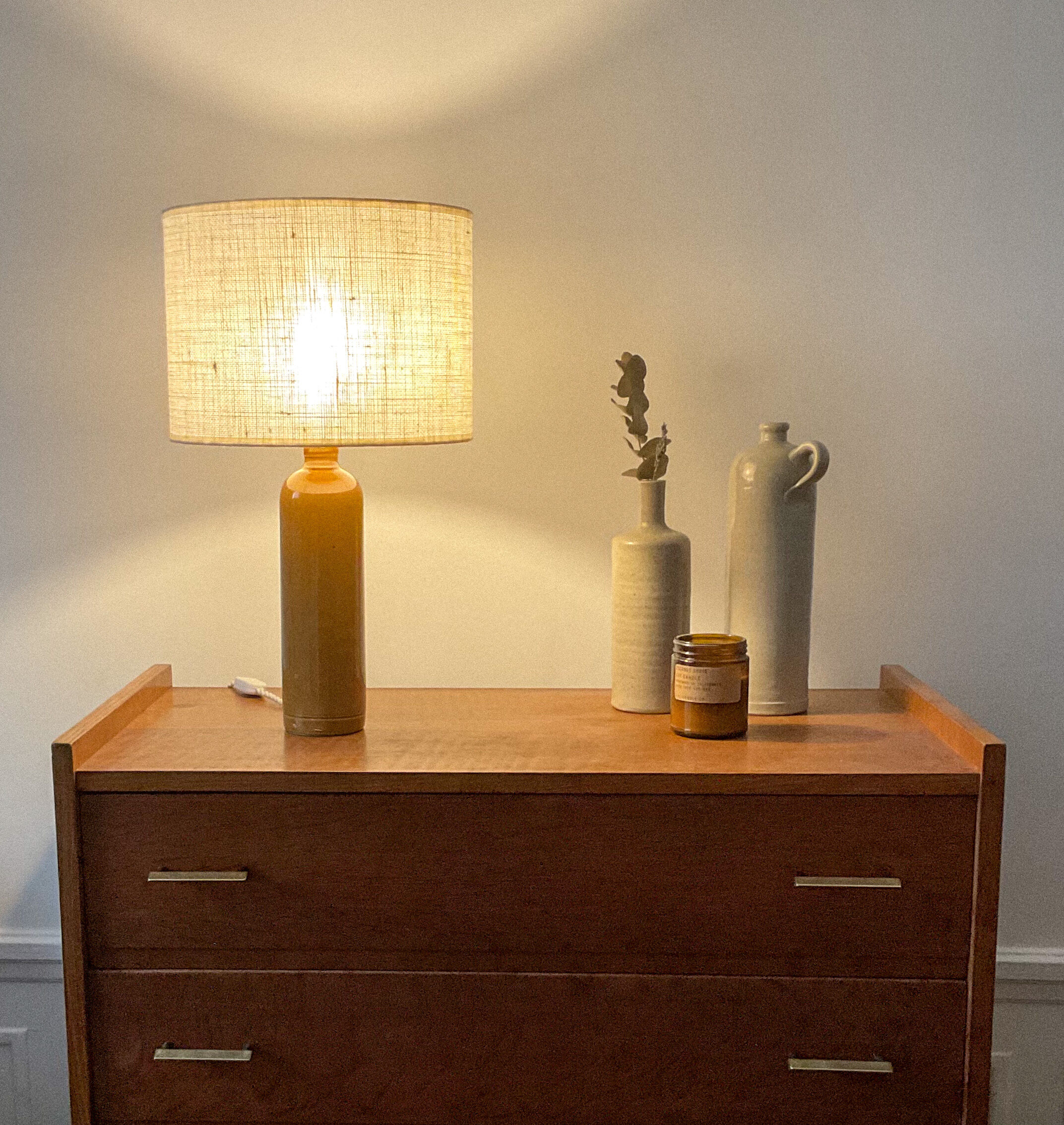 Stoneware and burlap lamp