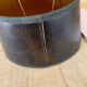 Copper lamp, fabric cable, sewn lampshade and leather.