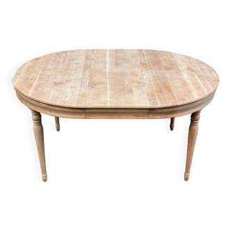 Table à manger art déco ronde ovale extensible rénovée en bois massif