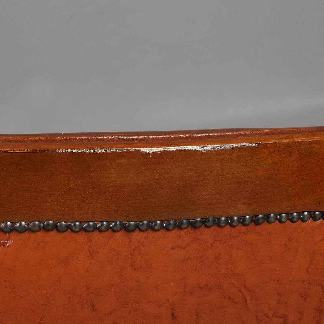 ococo-Style 3-Seater Sofa — Leather & Wood — Classic Curved Salon Silhouett