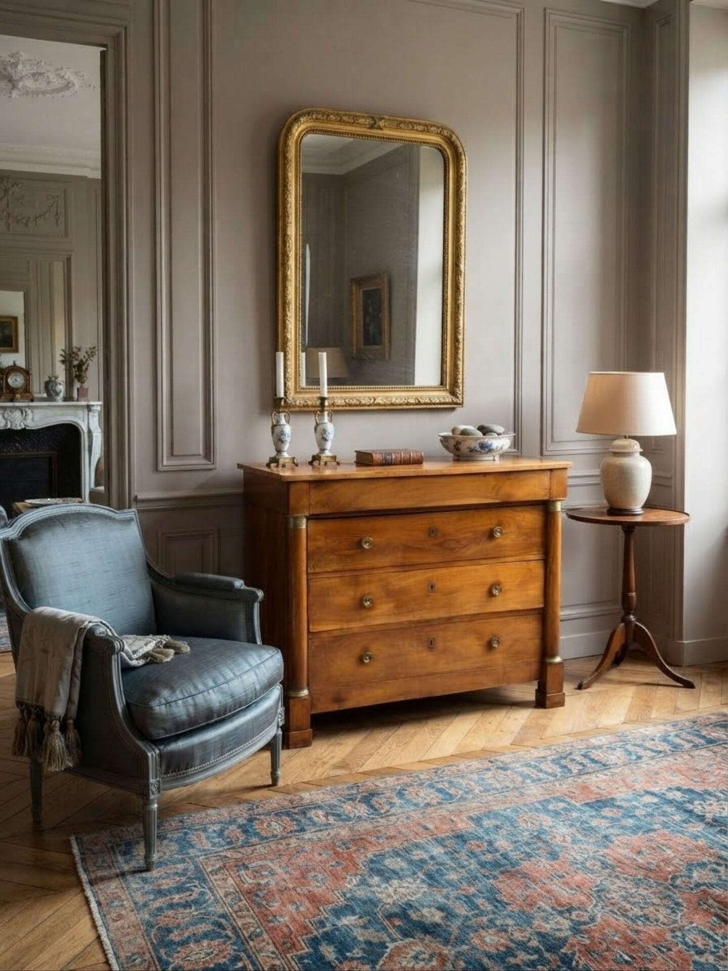Empire style chest of drawers in cherry wood