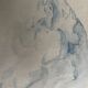 Signed watercolour monochrome blue study of the statue "The Kiss by Rodin"