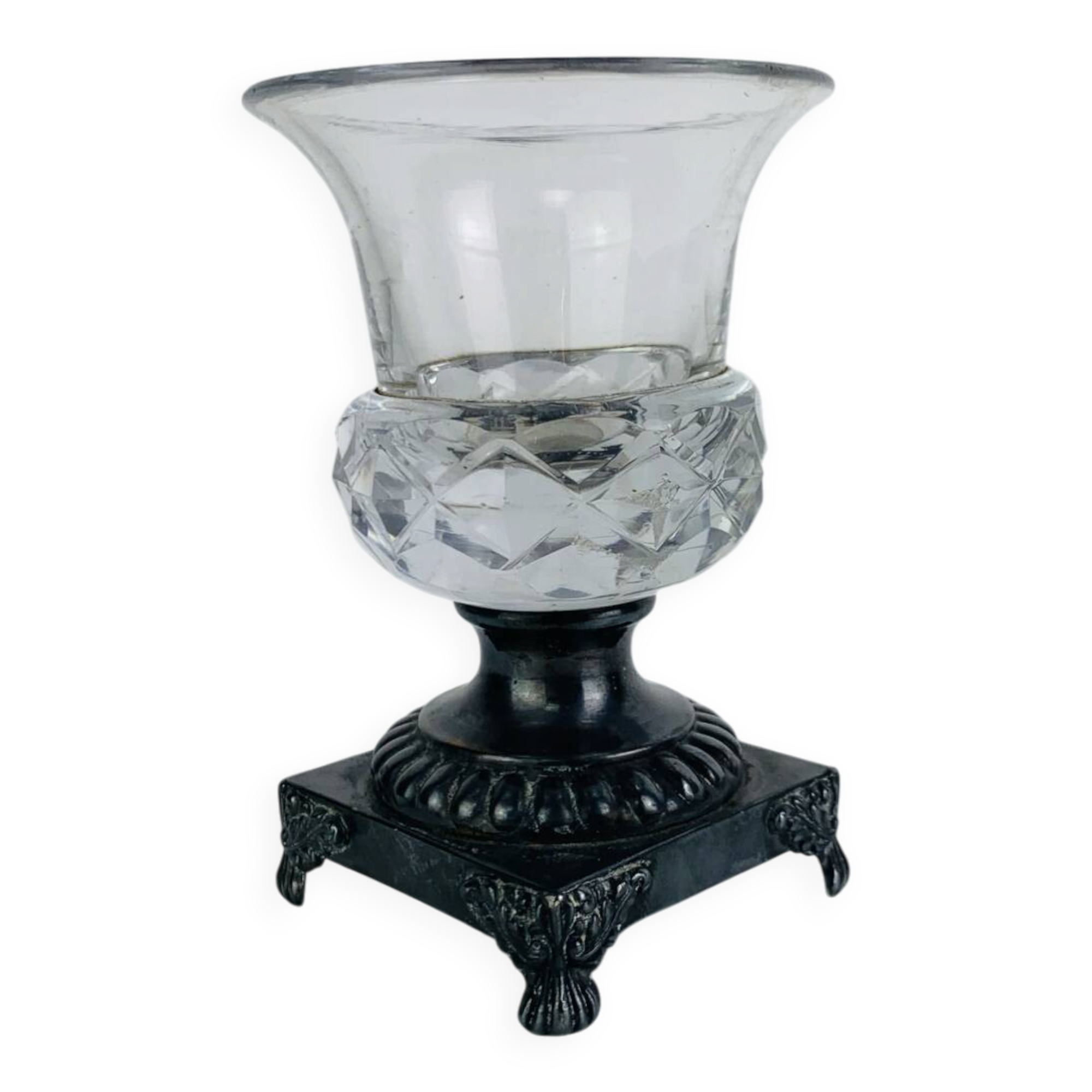 Crystal and silver-plated salt cellar